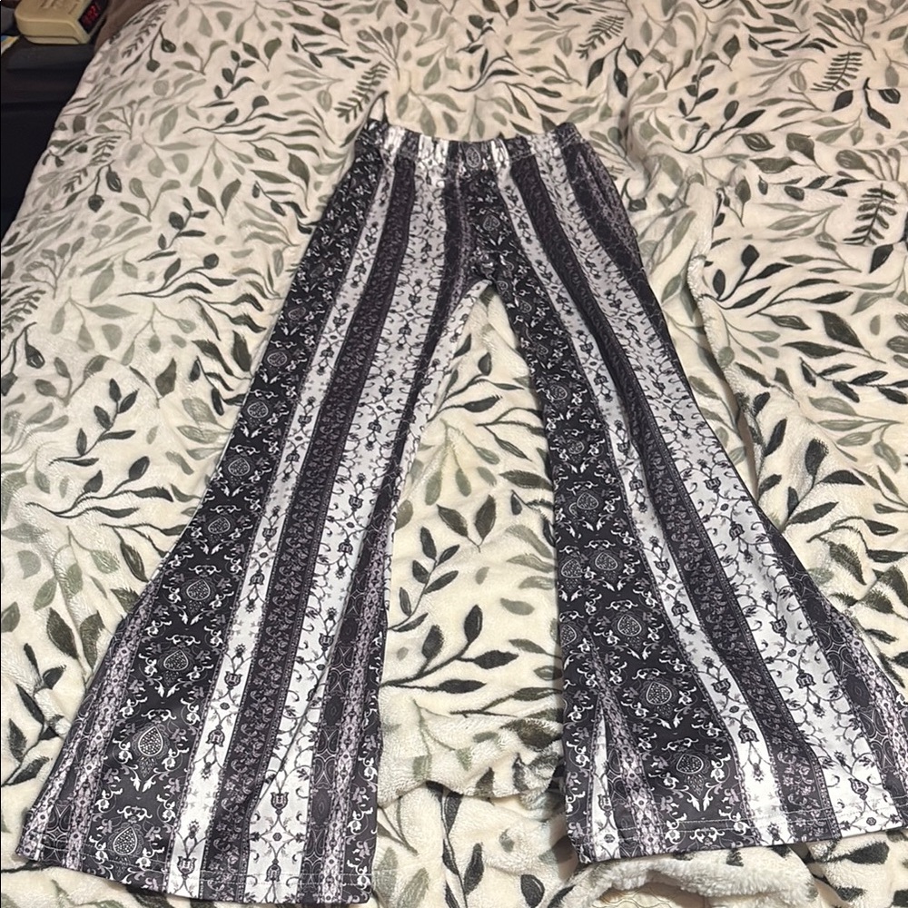 Black and White Patterned Flare Pants